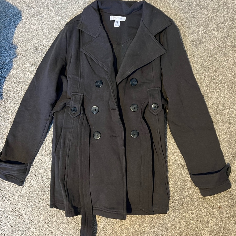 Motherhood charcoal Grey Double-Breasted Sweater Trench Coat
